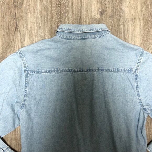 Vintage Button Up Denim Shirt with Bicycle Embroidery 90s Light Wash Jean Shirt - Picture 8 of 13